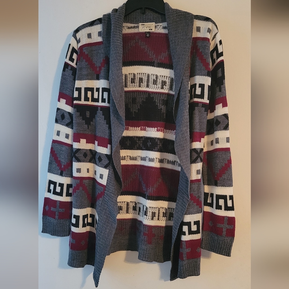 Say What Multicolor Geometric Cardigan